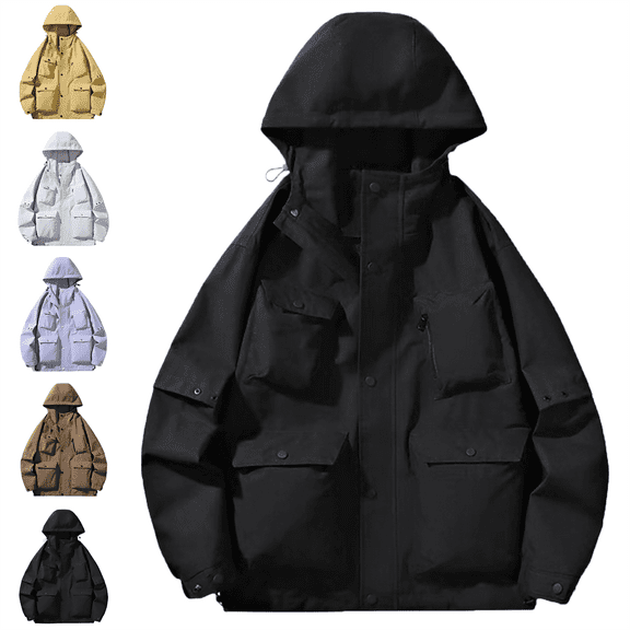 Maoxin Mens Jacket Fashion Men's Solid Color Outdoor Hiking Long Sleeve Hooded Casual Outwear Jackets Jackets for Men , Black , L