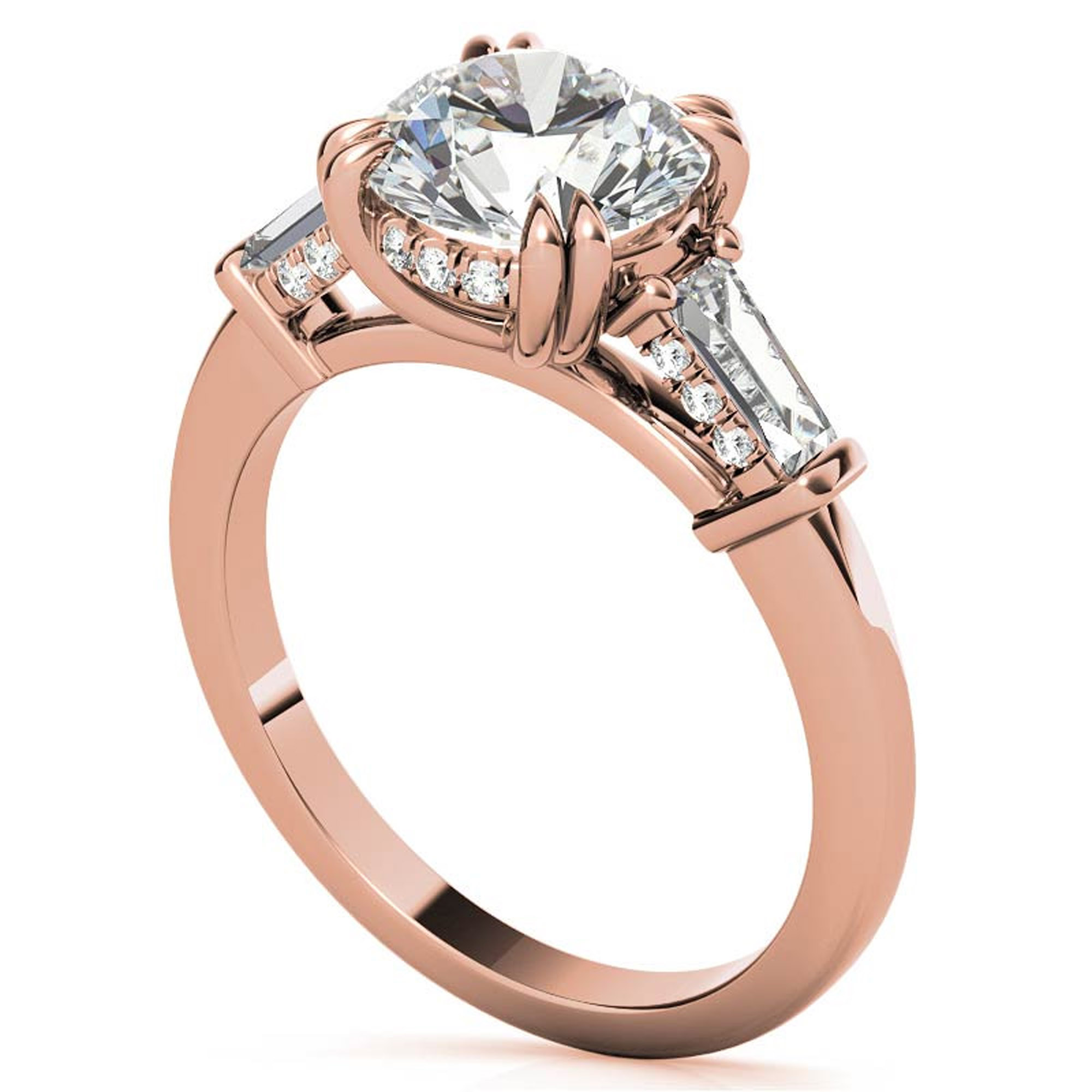 Auory Classic 3 Carat Round Cut Moissanite - Three Stone - Victorian Engagement Ring in 18K rose Gold Plating over Sterling Silver Ring for Women