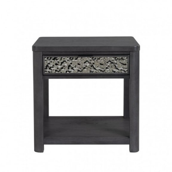 Zoko Side End Table, 1 Drawer, 1 Shelf, Ash Gray Rubberwood, 24 Inch