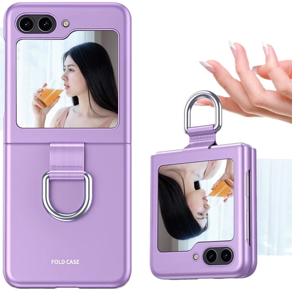 for Samsung Galaxy Z Flip5 Case with Ring, Slim Thin Matte Hard PC Shockproof Protective Phone Cover Case for Samsung Z Flip 5 QZH Purple