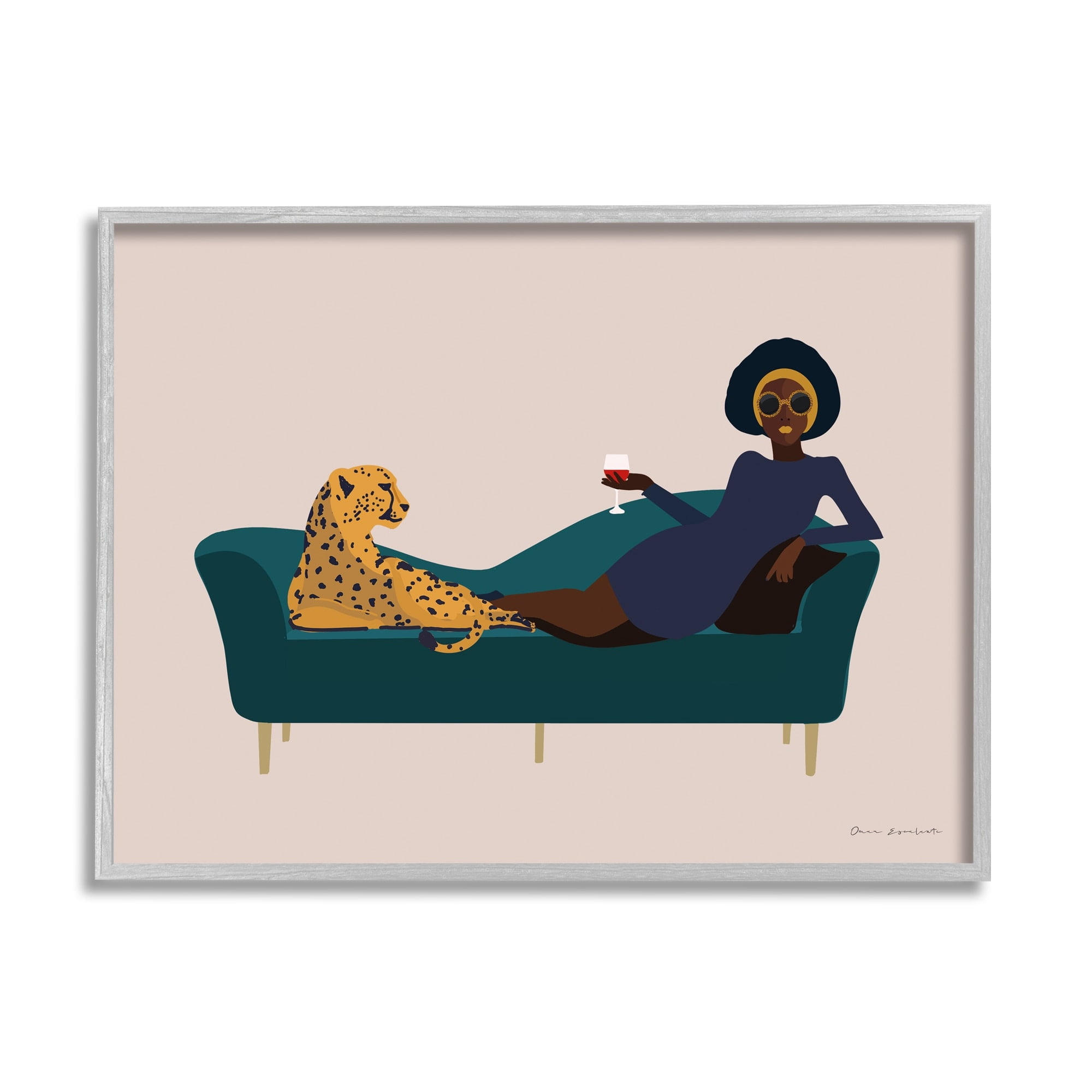 Stupell Industries Modern Fashion Female Wine Glass Cheetah Animal Couch, 14 x 11, Design by Omar Escalante