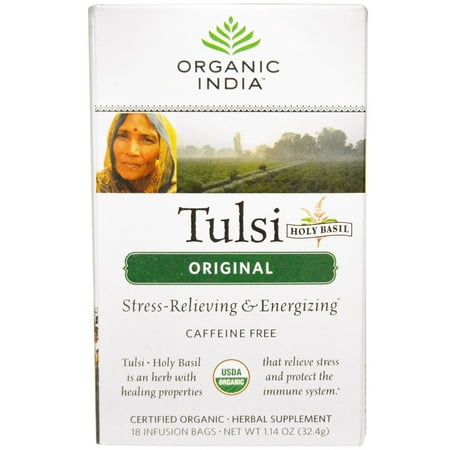 - Organic India, Tulsi Holy Basil Tea, Original, Caffeine-Free, 18 Infusion Bags, 1.14 oz (pack of 4)