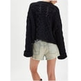 thumbnail image 6 of Female Chunky Cable Crop Sweater Pullover Casual Half Button Flared Long Sleeve Jumper Pullovers Black M, 6 of 9