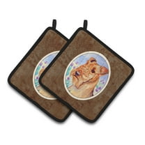 Carolines Treasures 7007PTHD Airedale Terrier in Flowers Pair of Pot Holders , 7.5HX7.5W, multicolor