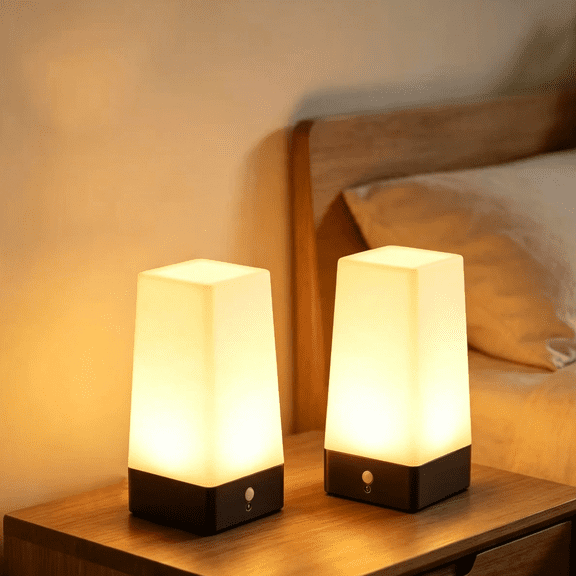 2pack Square motion sensor table lamp bedside lamp use 3AAA battery(not included)