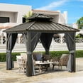 thumbnail image 2 of Twister.CK 10x10ft Gazebo, Hardtop Double Roof Canopy with Netting and Curtains, Outdoor Galvanized Iron Aluminum Frame Garden Tent for Patio, Backyard, Deck, Lawns, Gray, 2 of 7