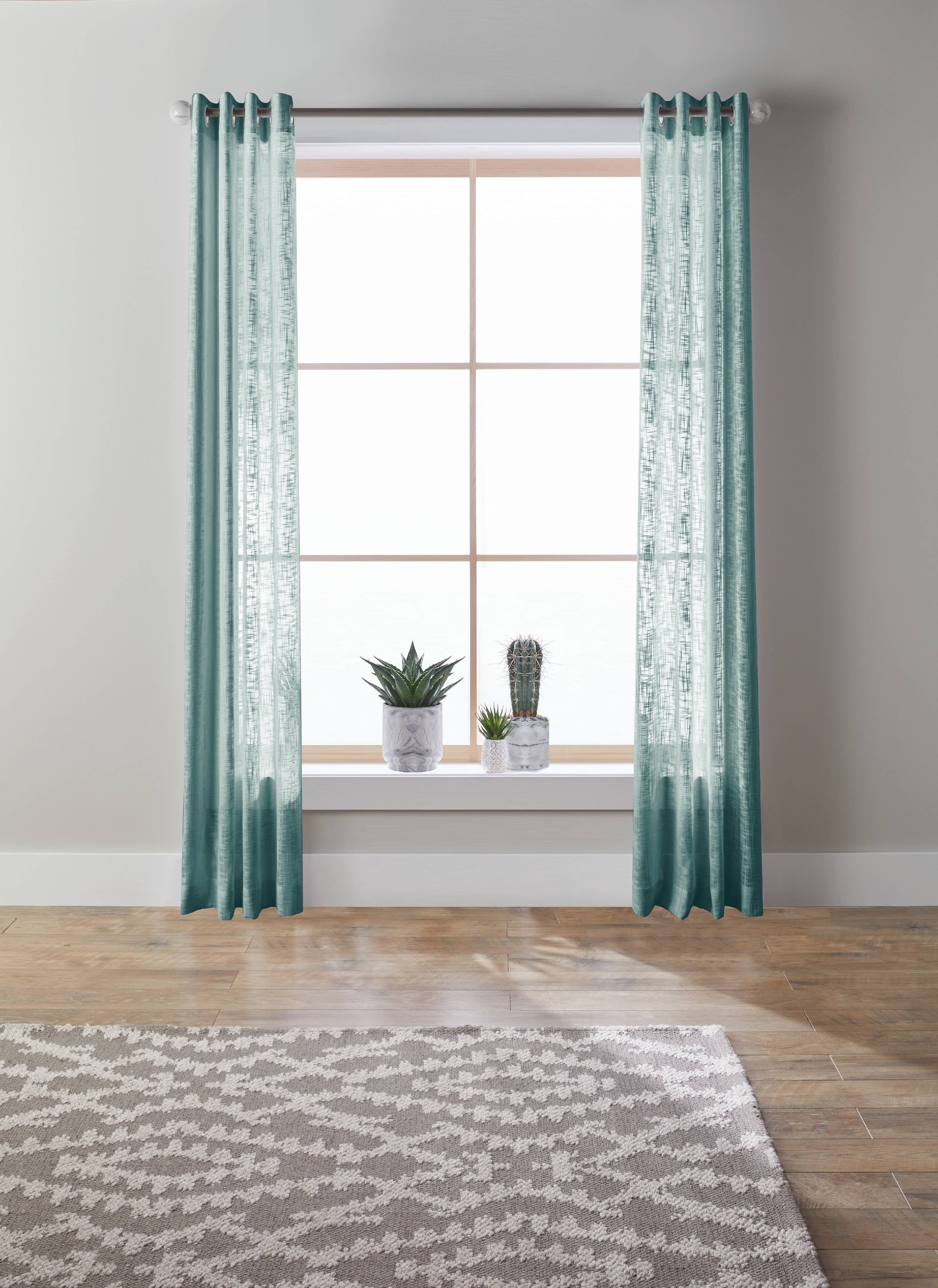 Better Homes & Gardens Slub Sheer Grommet Single Window Curtain Panel, Aqua Green, 52 x 84