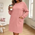 thumbnail image 3 of ShomPort Women's Plus Size Dresses Crew Neck Long Sleeve Sweatshirt Dress with Pockets Loose Loungewear Casual Mini Dresses, 3 of 8