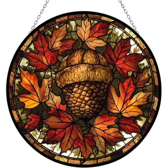 Acorn Stained Glass Sun Catcher, Wall Hanging Colored Decor Room Indoor Window Decor, Halloween, Christmas Hanging Ornament Mother Day
