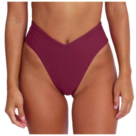 UFOUND Women s Bikini Bottom Sexy V Cut High Cut Swimsuit High Waist Bathing Suit Bottoms Trendy Swimwear Summer Hawaii Beachwear