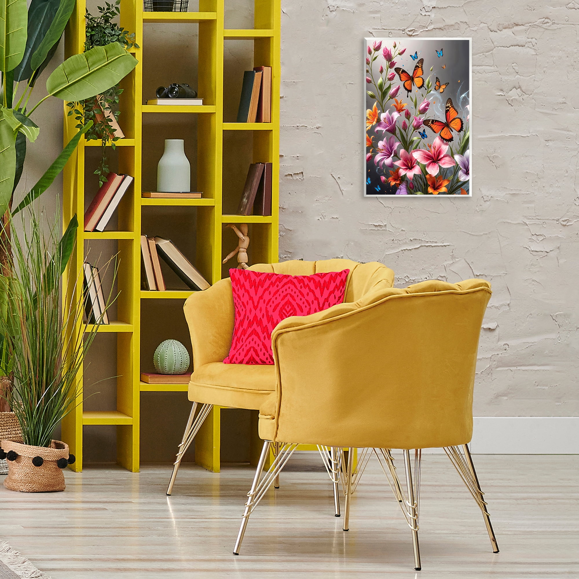 Stupell Industries Monarch Butterflies & Lilies Animals Painting Unframed Art Print Wall Art, 13 x 19