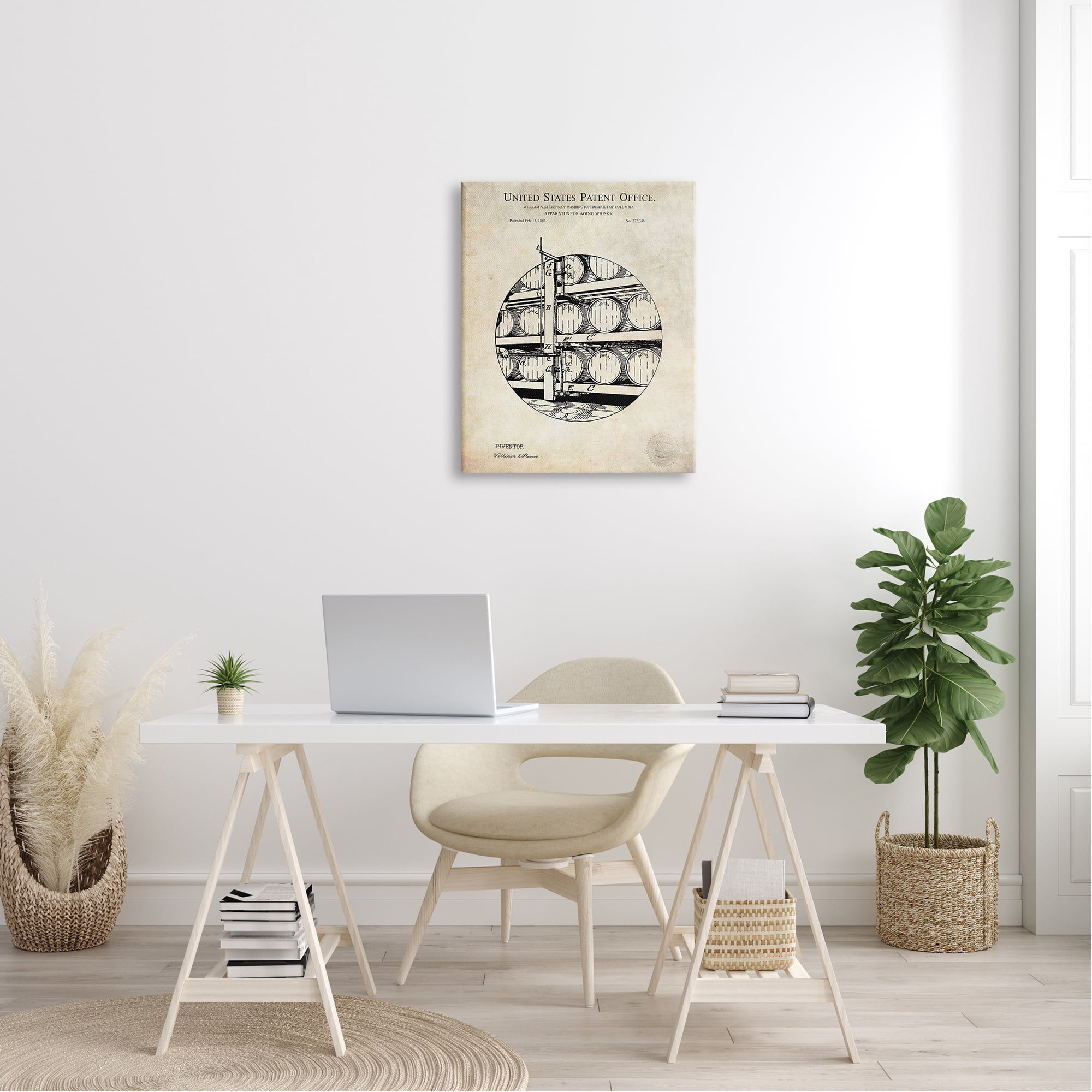 Stupell Industries Whiskey Aging Barrel Detailed Vintage Patent Diagram Canvas Wall Art, 24 x 30, Design by Karl Hronek
