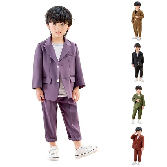 HCYSFG Boys Solid Color Formal Outfit Sets 2 Piece Button Front Blazer And Dress Pants Dress Clothes Sets Notch Neck Long Sleeve Flap Pockets Matching Sets