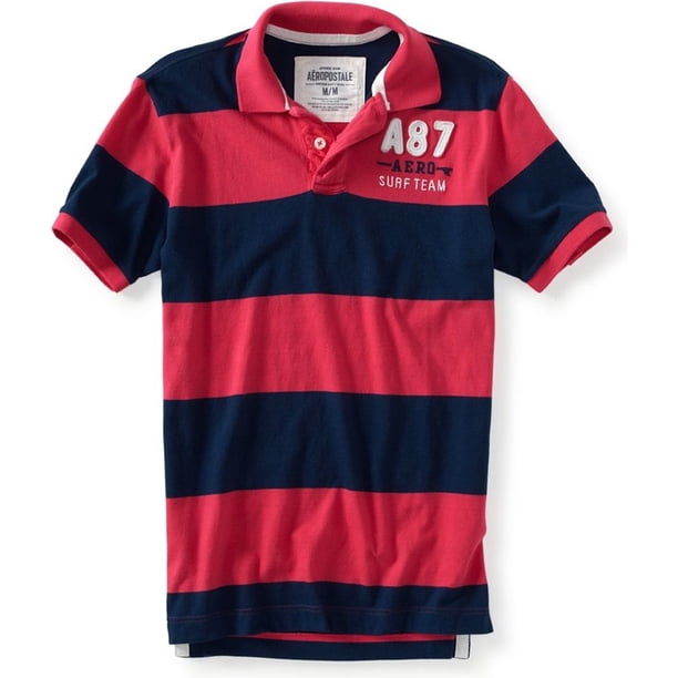 Aeropostale A87 Aero Surf Team Stripe Rugby Polo para hombre, rosa, grande