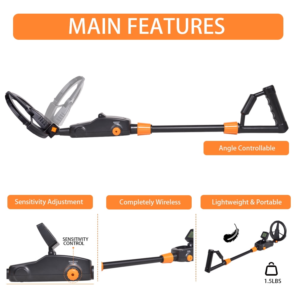 Metal Detector Lightweight Waterproof Treasure Hunter for Kids & Adults, Adjustable 30-42 inch, 6.5" Search Coil, Beach & Shallow Water Use