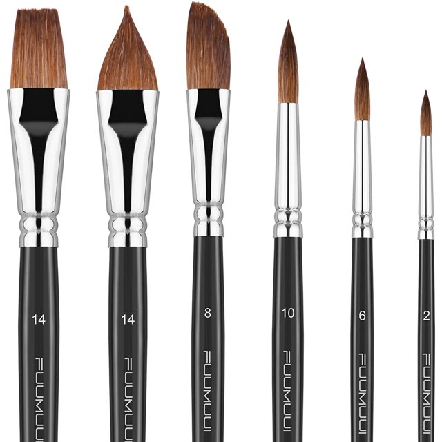Sable Watercolor Brush Set Kolinsky Watercolor Paint Brushes for Artists 6pcs Kolinsky Hair