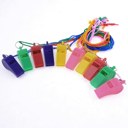 Referee Lanyard - Assorted Color Nylon Neck Lanyard Referee Type Whistles 10 Pieces
