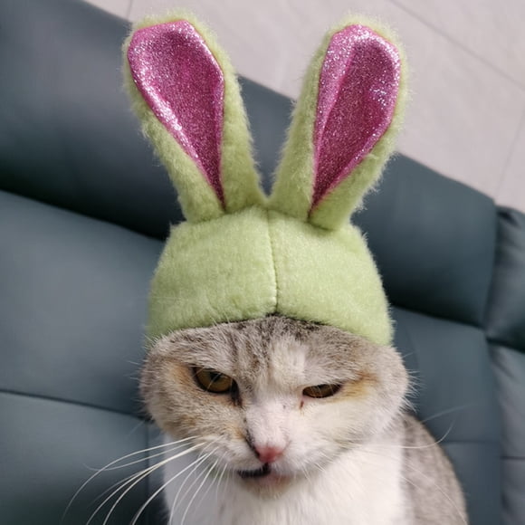 CBFFDC Cat Headgear Sparkling Cartoon Hat with Bunny Ears Soft Washable Cosplay Pet Headgear Photography Prop