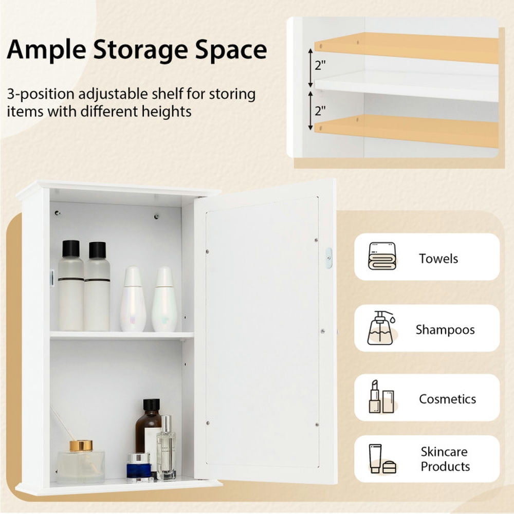 Finihen Bathroom Wall Cabinet, Wall Mounted Bathroom Mirror Cabinet, Bathroom Wall Cabinet with Single Mirror Door, for Bathroom, White Finihen Bathroom Wall Cabinet, Wall Mounted Bathroom Mirror Cabinet, Bathroom Wall Cabinet with Single Mirror Door, for Bathroom, White