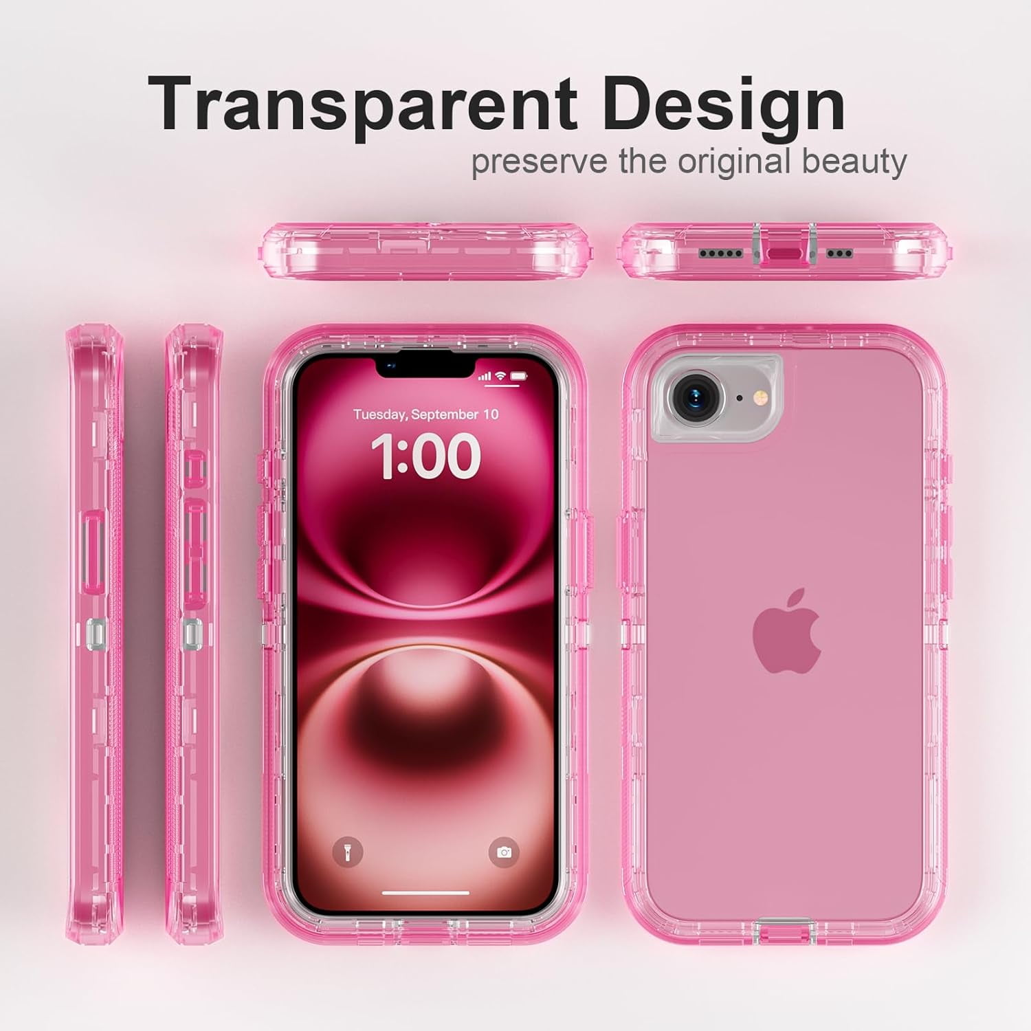 for iPhone 16e Case, Heavy Duty Shockproof Protection Phone Cases, Anti-Drop, Dual Layer Transparent Protective Cover Compatible with iPhone 16e, 6.1 inch, Crystal Pink