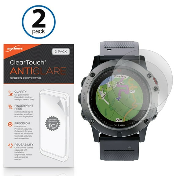 Garmin Fenix 5X (51mm) Screen Protector, BoxWave® [ClearTouch Anti-Glare (2-Pack)] Anti-Fingerprint Matte Film Skin for Garmin Fenix 5X (51mm)