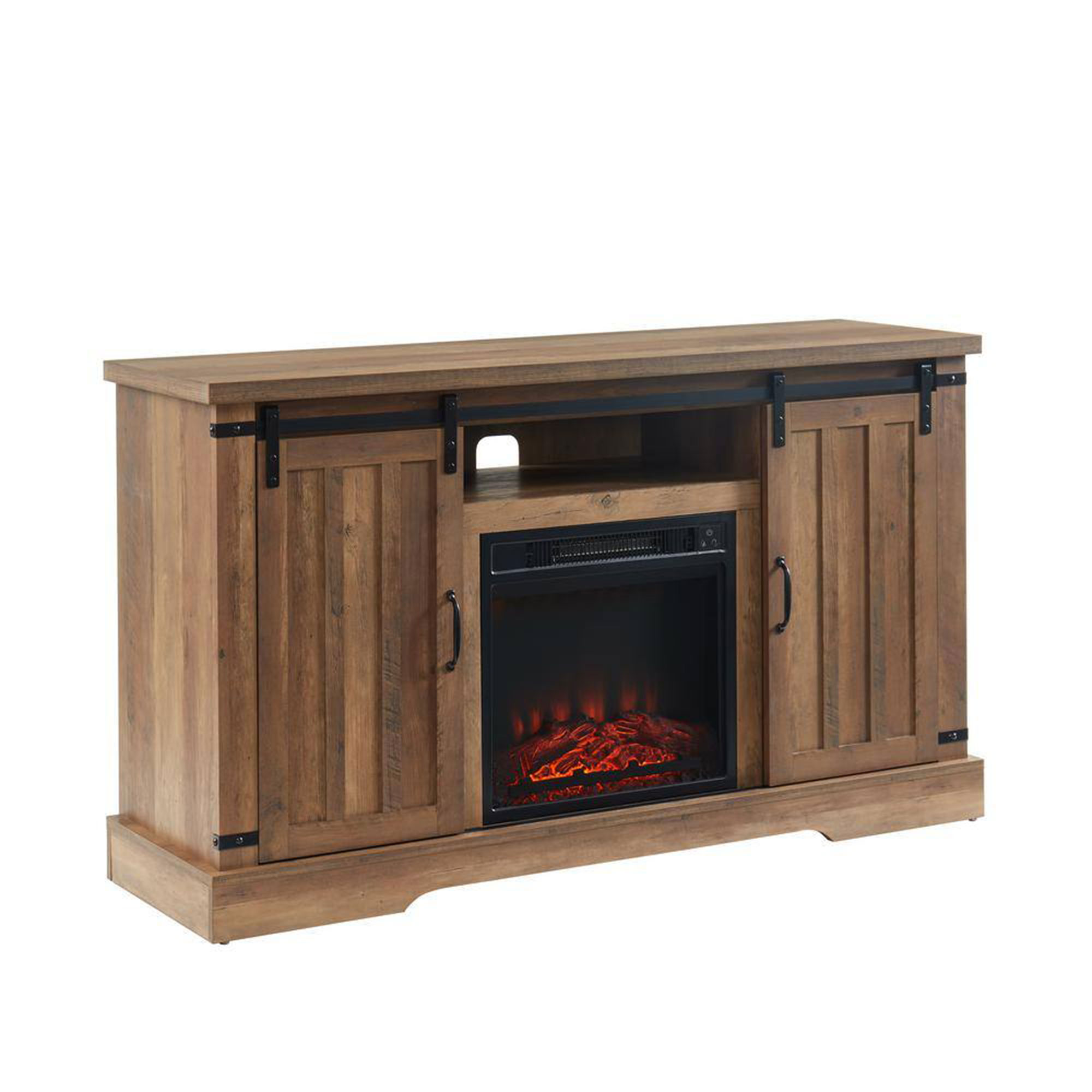 JYED DECOR Barn Door Electric Fireplace TV Stand Media Console, Rustic
