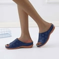 thumbnail image 3 of Xfvqtps Wedge Sandals for Women Slide Open Toe Arch Support Flower Embroidery Orthopedic Sandals Dark Blue, 3 of 9