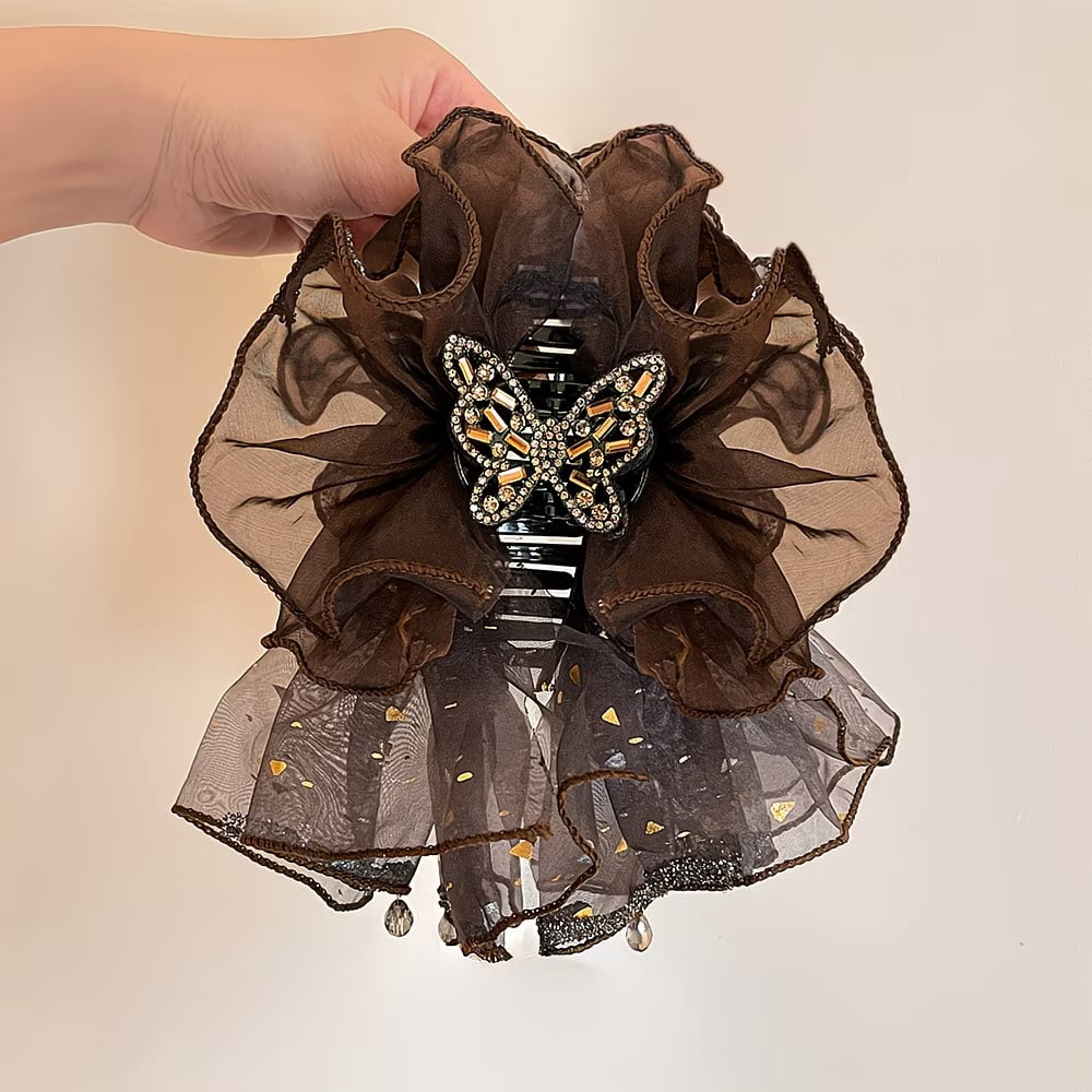 1pc, rhinestone mesh acrylic hair clip, women's retro elegant shiny rhinestone butterfly mesh large updo hair clip, shark clip, suitable for daily and holiday party wear