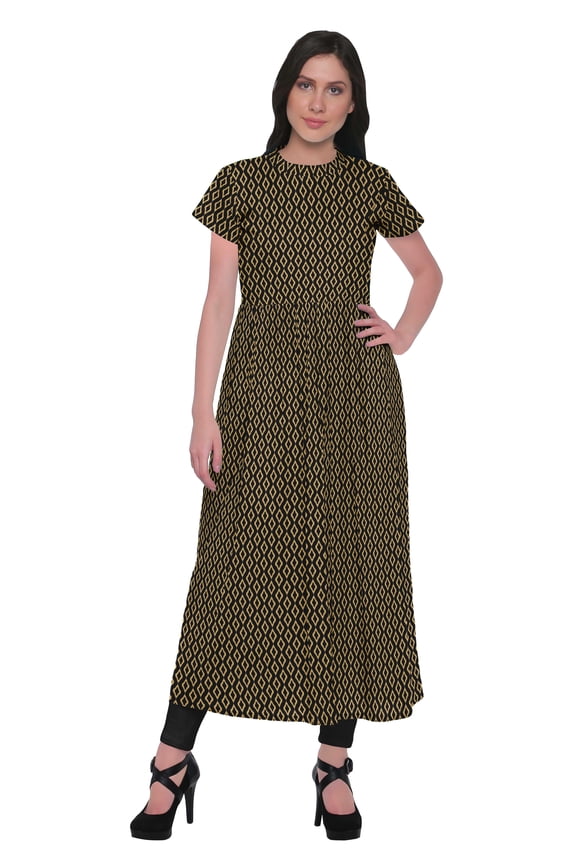 Short Sleeve Kurta Printed Women Front Slit Kurti Summer Clothing