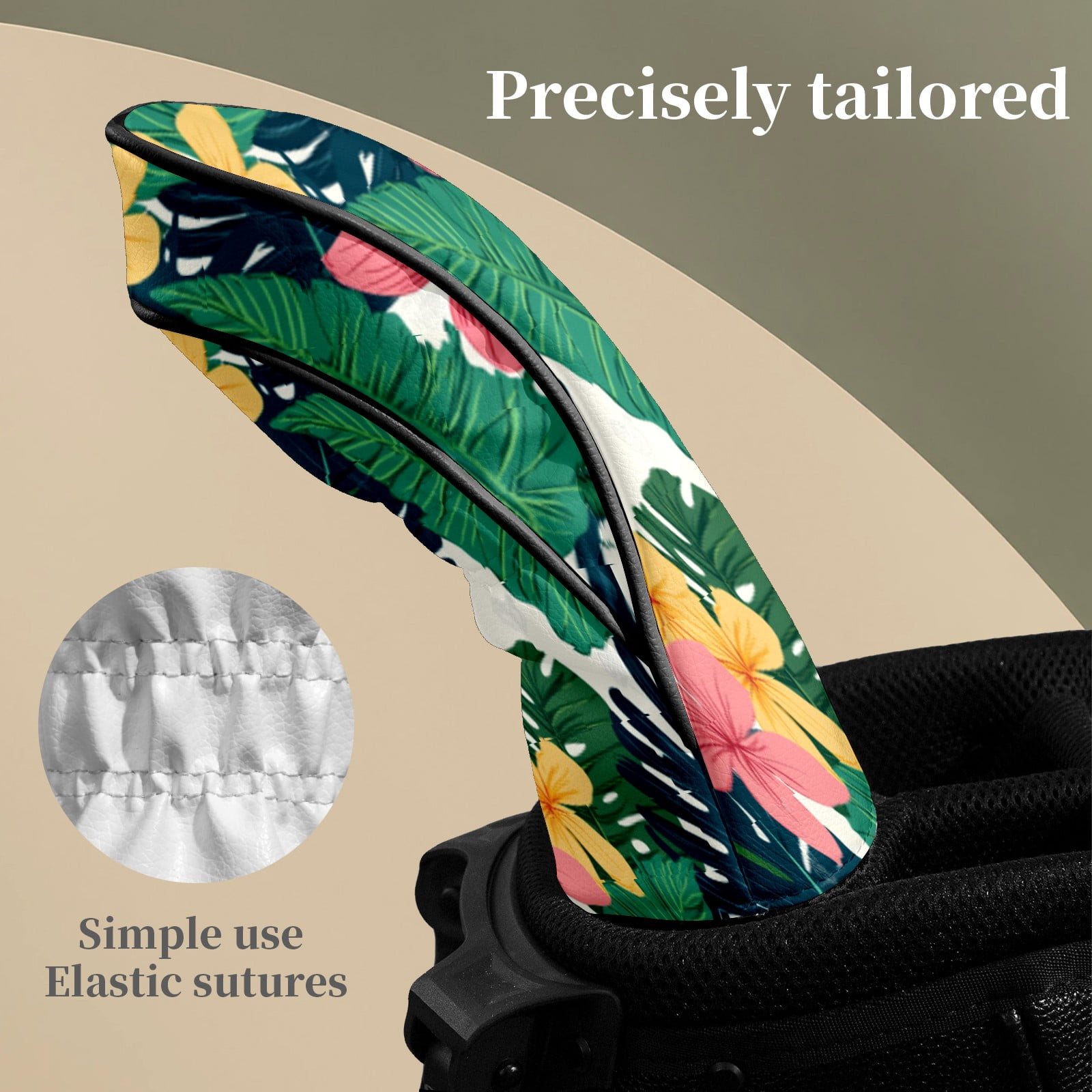 Golf Head Covers for Woods and Driver Waterproof Leather Golf Club Head Covers for Women Men Golf Driver Fairway Wood Headcover Tropical Floral Seamless Pattern