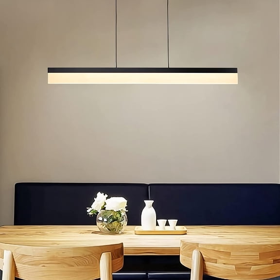 ZXNYH Linear Pendant Light, 25W LED Dimmable Dining Room Island Lights, Modern Black Linear Pendant Lighting for Kitchen Island, 35.4" L Height-Adjustable Ceiling Hanging Light Fixture