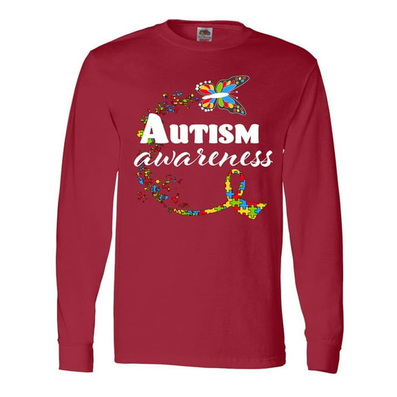 Inktastic Autism Awareness Butterfly Ribbon Long Sleeve T-Shirt