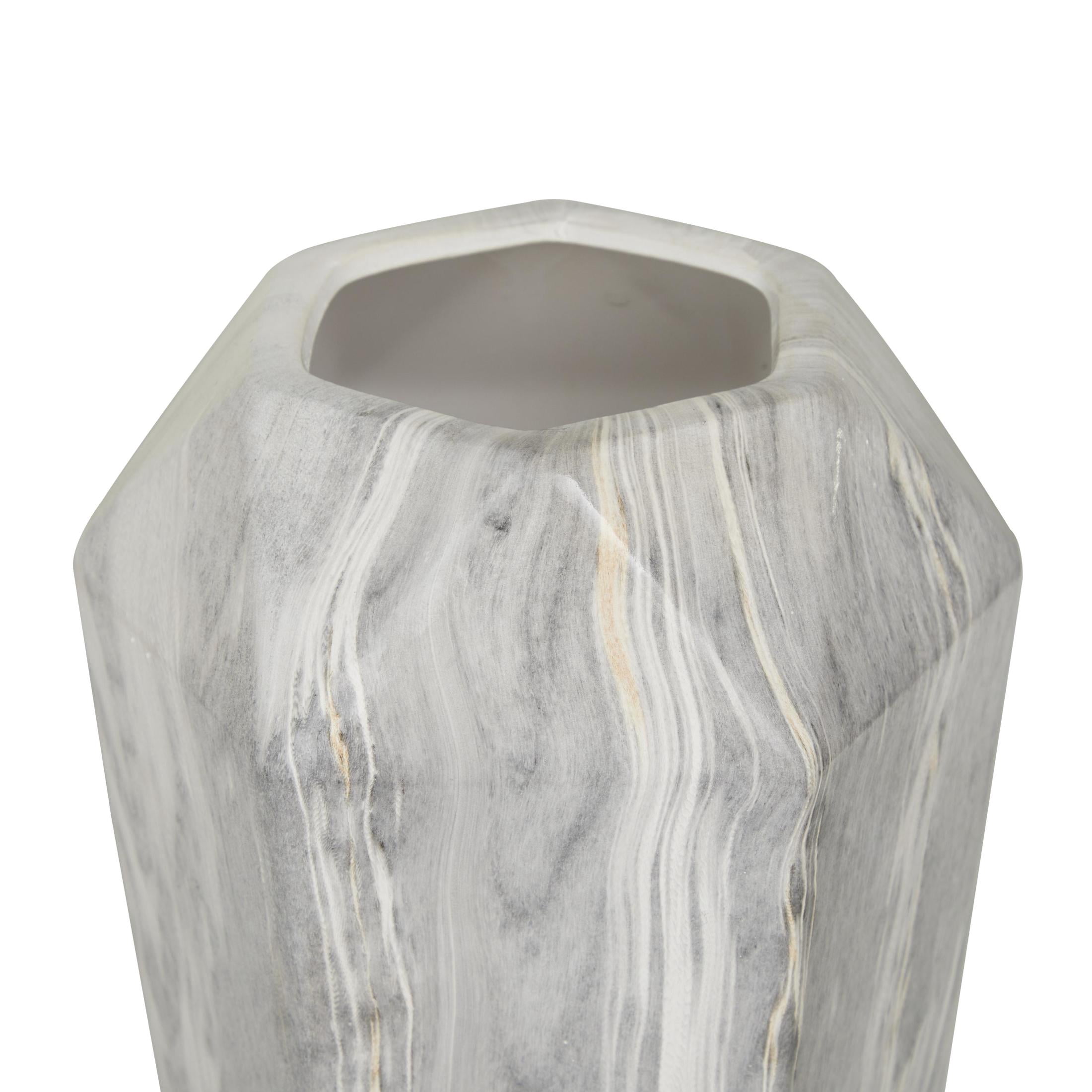 DecMode 14" Faux Marble Black Ceramic Vase