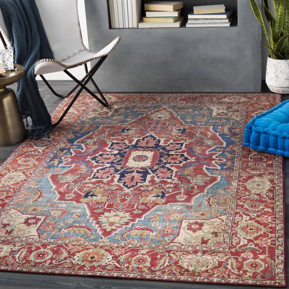 Livabliss Iris Vintage Medallion Area Rug,5' x 7'6",Bright Red