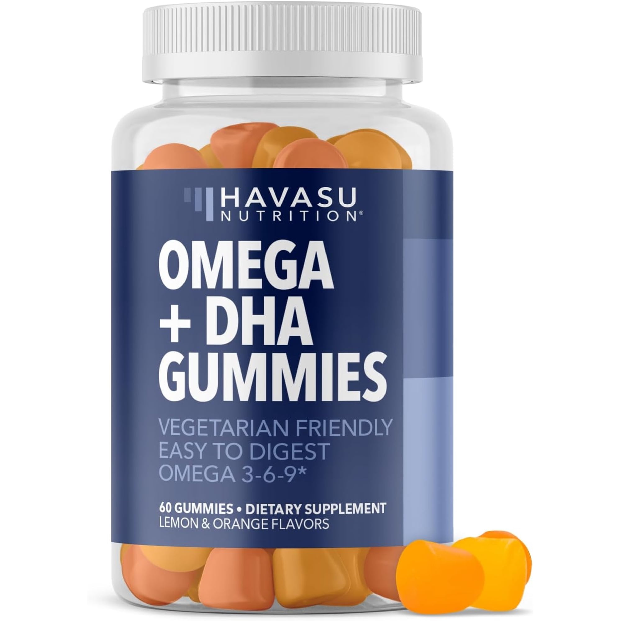 Havasu Nutrition Omega 3 Gummies, Omega 3 6 9 Citrus Chews with Plant-Based DHA, Lemon & Orange Flavors, 60 Count