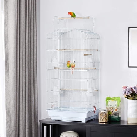 41'' Open Top Medium Size Quaker Parrot Bird Cage Cockatiel Indian Ring Neck Sun Parakeet Green Cheek Conures Lovebird Budgie Canary Finch Parrotlet Bird Cage, White