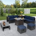thumbnail image 3 of Aimee Lii 9 Pieces Patio Furniture Set with 32” Fire Pit Table and 50000 BTU Square Propane Fire Pit, Modern Patio Furniture for Outdoor Backyard Pool Deck-Navy, 3 of 11