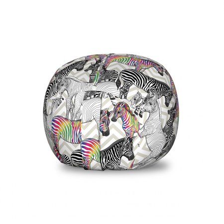 Rainbow Zebra Storage Toy Bag Chair  Abstract Modern Design Print of Funky Animal on Chevrons  Stuffed Animal Organizer Washable Bag  Large Size  Grey Yellow Multicolor  by Ambesonne