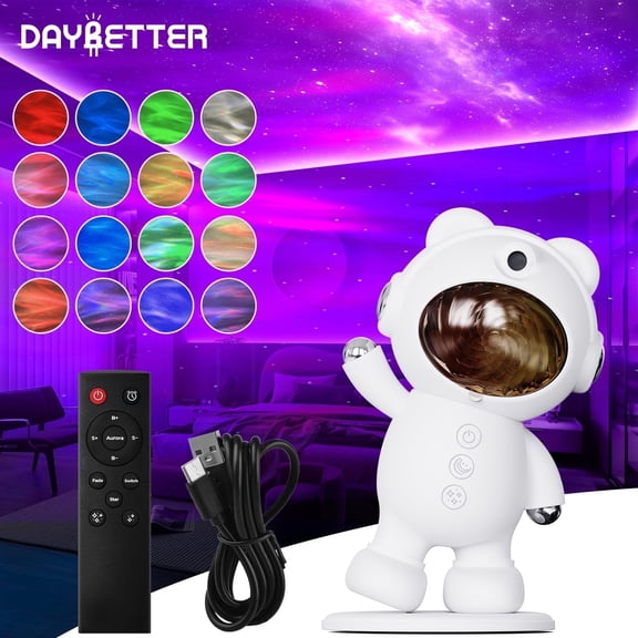 DAYBETTER Night Light for Kids Adults,16 Modes Remote Control Star Projectors,Timer Ceiling Night Lamp for Bedroom Decor White