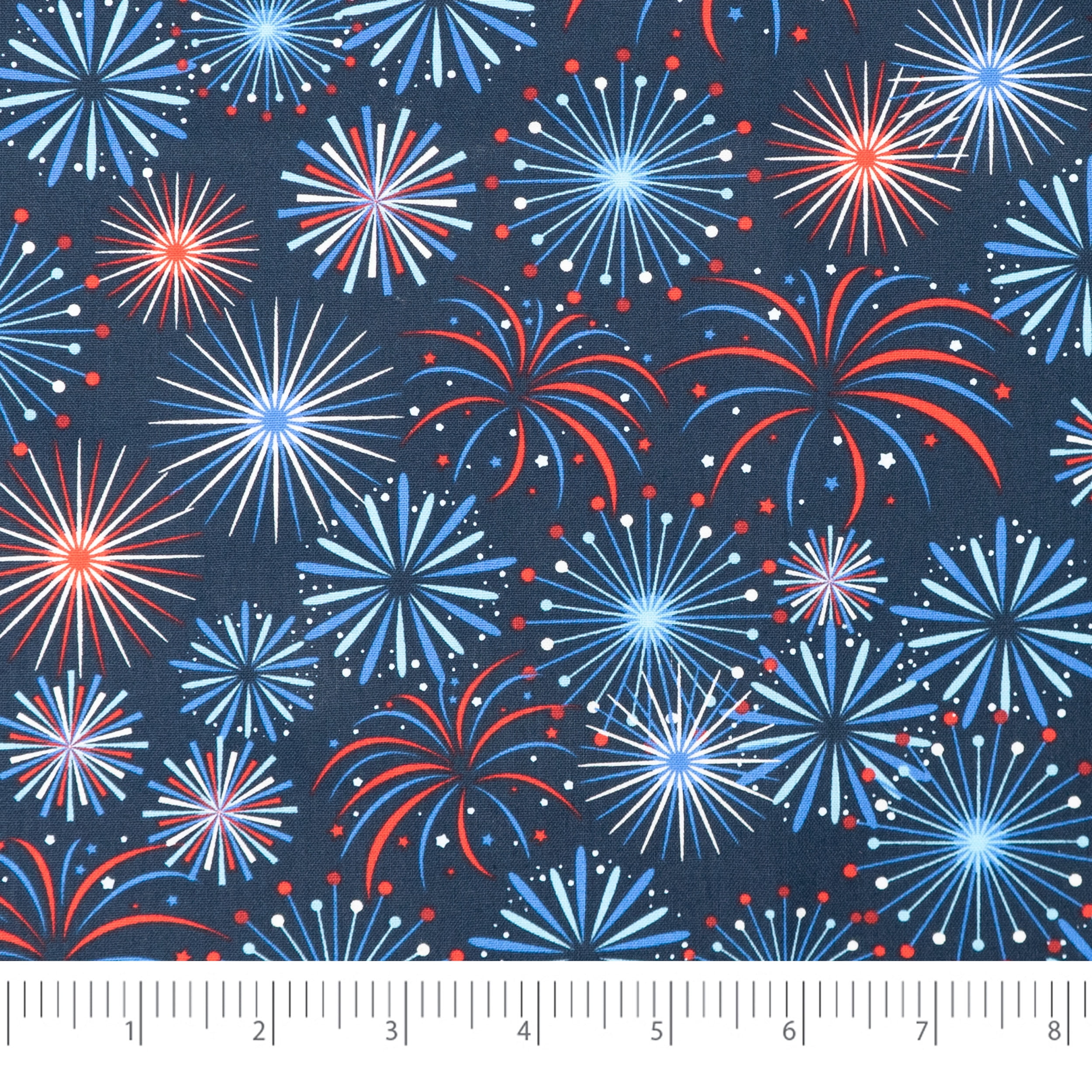 Singer, 100% Cotton, Patriotic Fireworks In Navy Sky, Cut by Yard