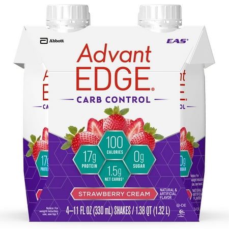 EAS AdvantEDGE Carb Control Protein Shake, Strawberry Cream, 17g Protein, 4 Ct