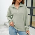thumbnail image 3 of Sweatshirts without Hood,Women V Neck Long Sleeve 1/4 Zipper Turndown Collar Pullover Tshirt Fall Winter Casual Loose Blouses Elegant Fashion Tops Preppy Clothes Cute Teen Girls Outfits S-XXL, 3 of 5
