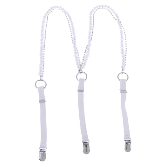 Womens Pearl Adjustable Slim Trousers Crystal Suspenders Fancy Dress