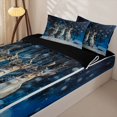 thumbnail image 3 of Castle Fairy Wildlife Deer Zipper Twin Comforter Sets with Fitted Sheet and 2 Pillowcases,Winter Dark Woodland Zipper Bedding Set,Blue White Brown,Black Reversible,4-Piece, 3 of 6