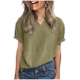 thumbnail image 3 of Womens Waffle Spring Clothes, Short Sleeve Shirts for Women Fashion Loose Fit Solid Color Notch V Neck T-Shirts, 3 of 6