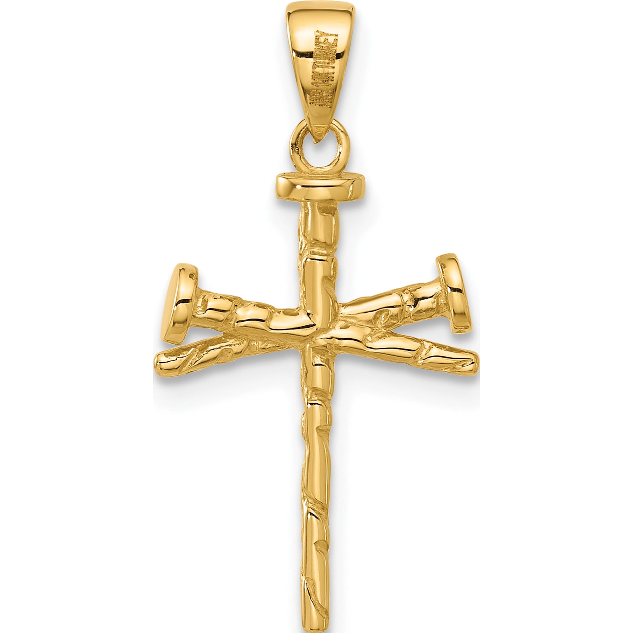 14K Yellow Gold Polished And Textured Nails Cross Pendant (Width 13.4) (Length 26.5) - Jbsp