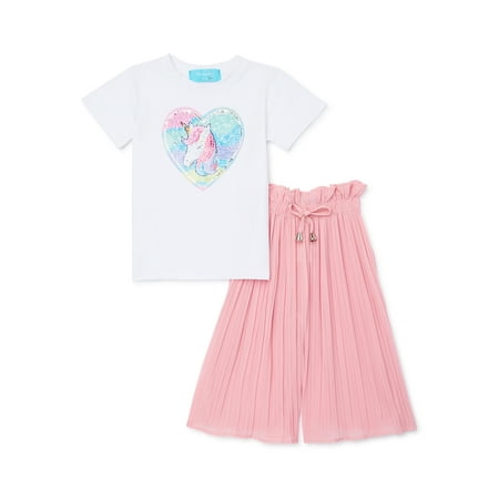 

Denim Bay Toddler Girl Sequin T-Shirt and Accordion Pleat Pants Set 2-Piece Sizes 2T-5T