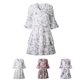 thumbnail image 3 of Vestido de verano floral con manga 3/4 Vestido mini con dobladillo con volantes y cuello en V con tiras para mujer tholdsy FS11722-05, 3 of 7
