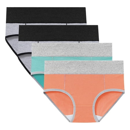 Kmdttou Panties for Women Pack Cotton 4PC Comfortable High Waisted Panties Physiological Underpants (Available in Plus Size)