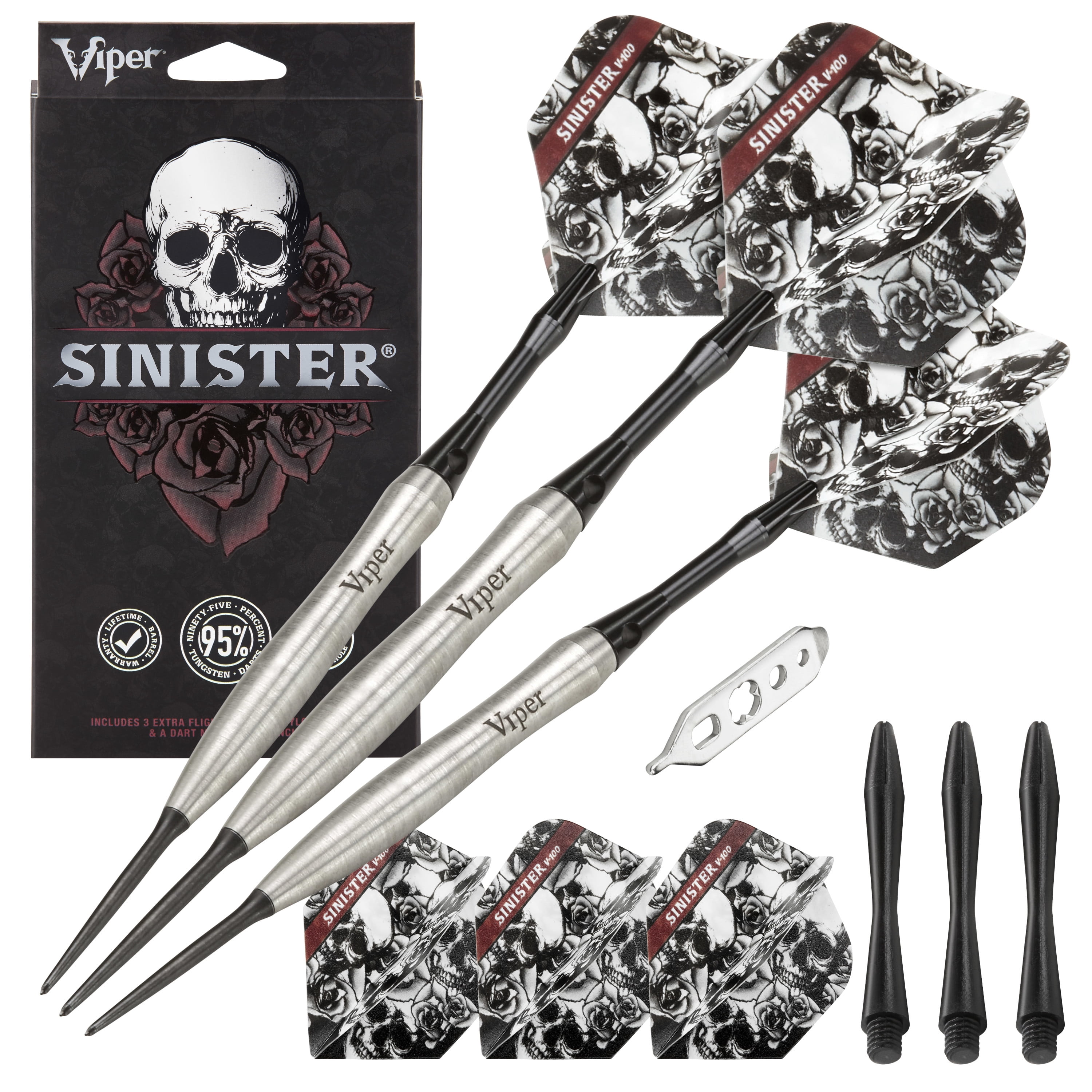 Viper Sinister Tungsten Steel Tip Darts 24 Grams and Casemaster Single Black Dart Case
